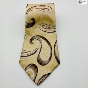 Kailong Hand Made 100% Silk Paisley Gold Neck Tie Like New